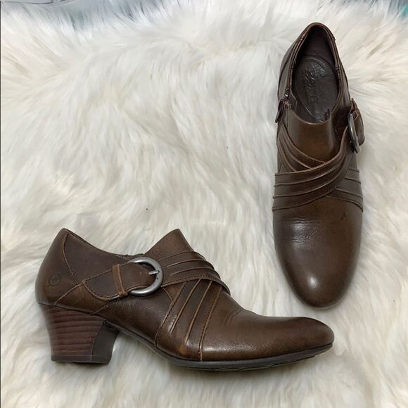 Born Brown Leather Ankle Heels Size - Picture 1 of 5